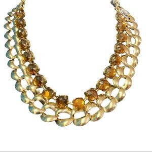 𝅺GOLD-Tone chain bronze gem jewelled layered costume jewellery necklace